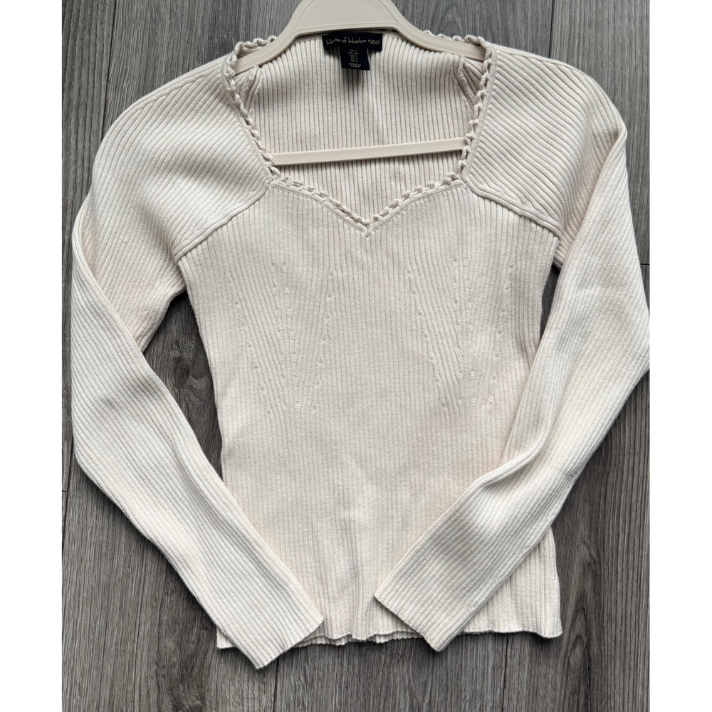 House of Harlow 1960 Beige Ribbed Sweetheart Knit Sweater Size S